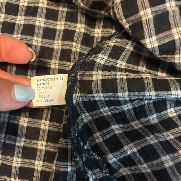 Lane Bryant Black White Plaid Peasant Button Front Top Size 16 Puff Sleeve Boho - Picture 6 of 6